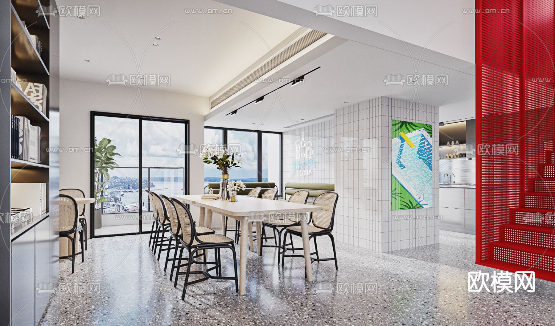 现代办公室休息区3d模型下载