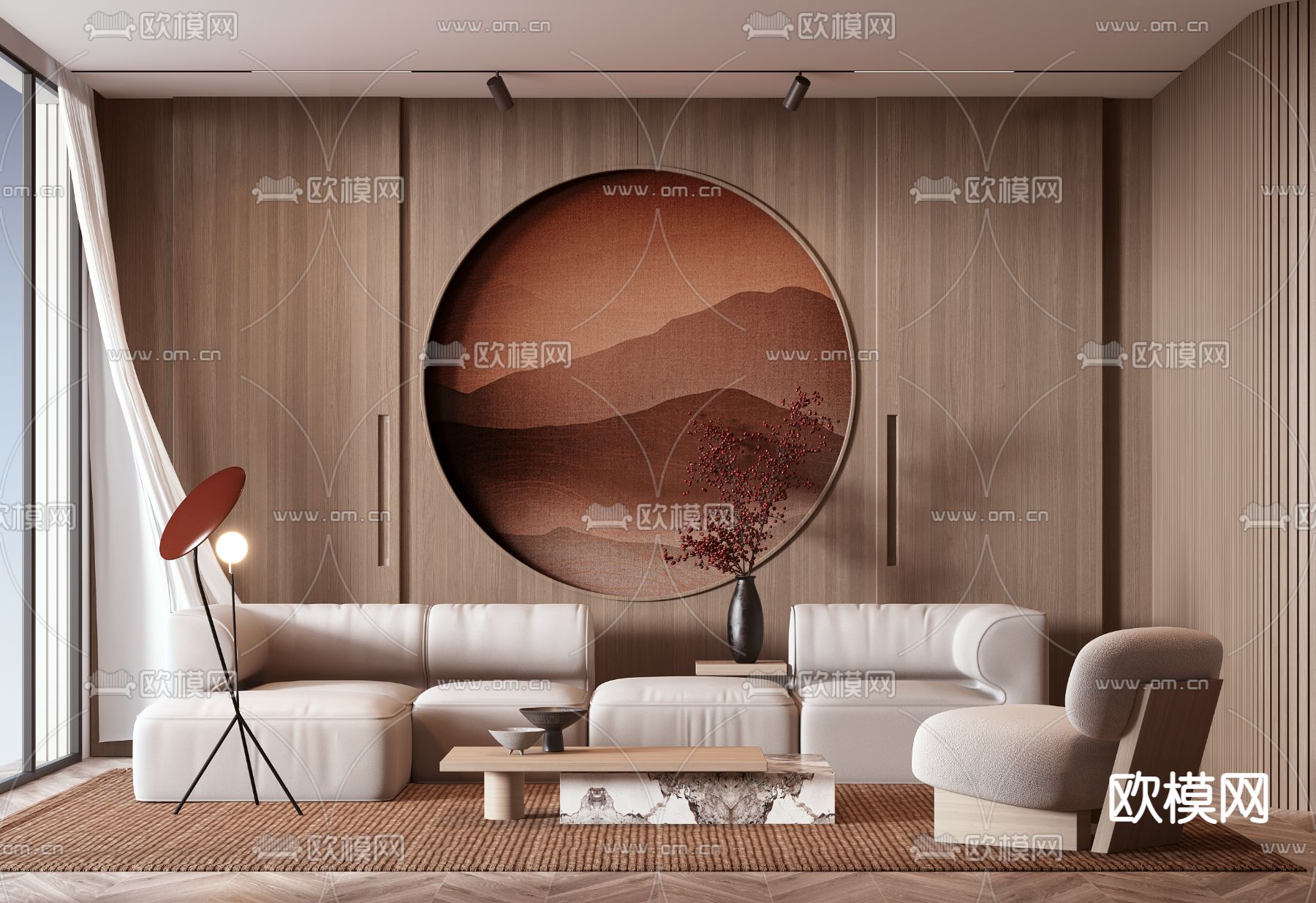现代奶油风布艺转角组合沙发3d模型下载_ID12040957_3dmax免费模型-欧模网