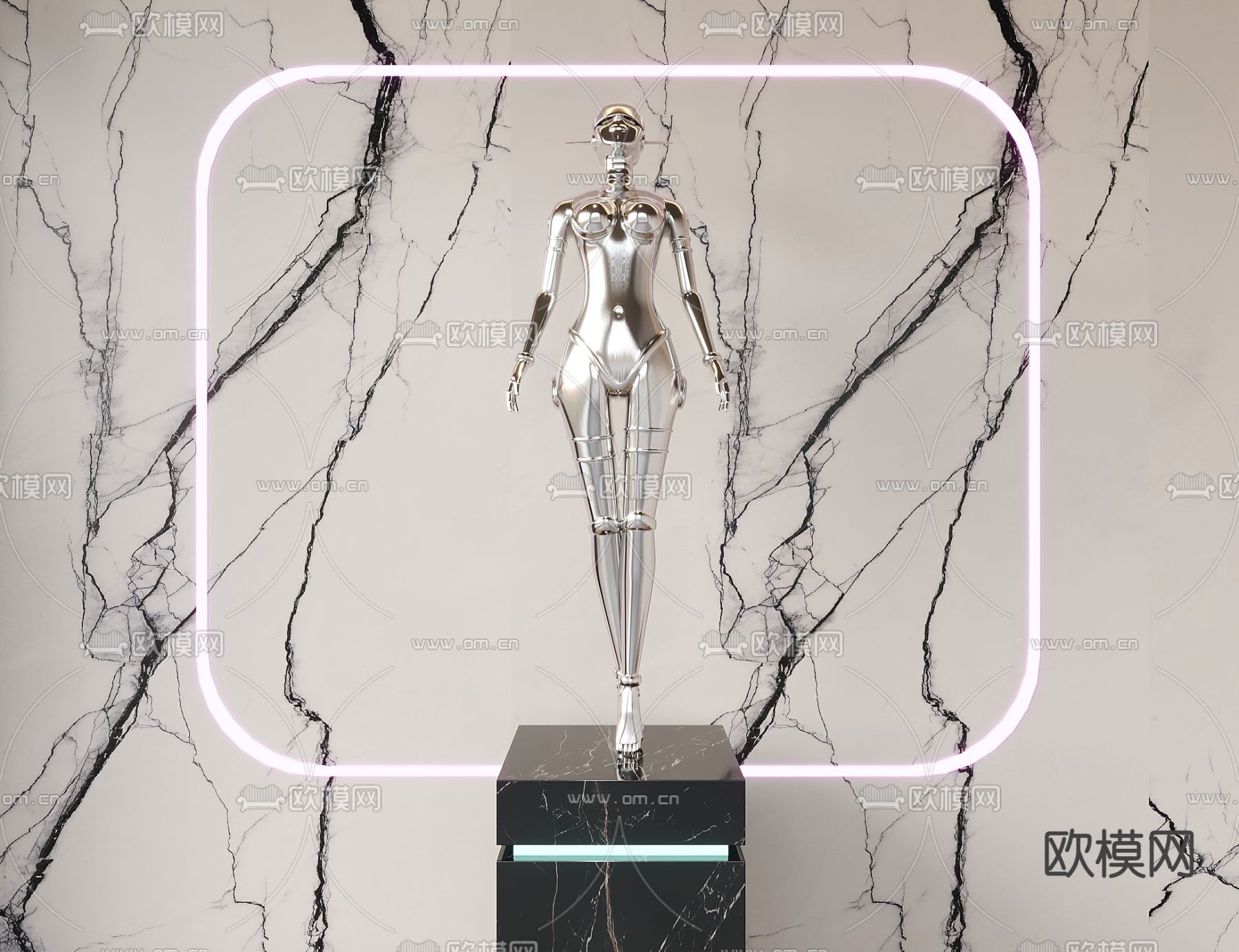 现代金属人物雕塑su模型下载（渲染图1）