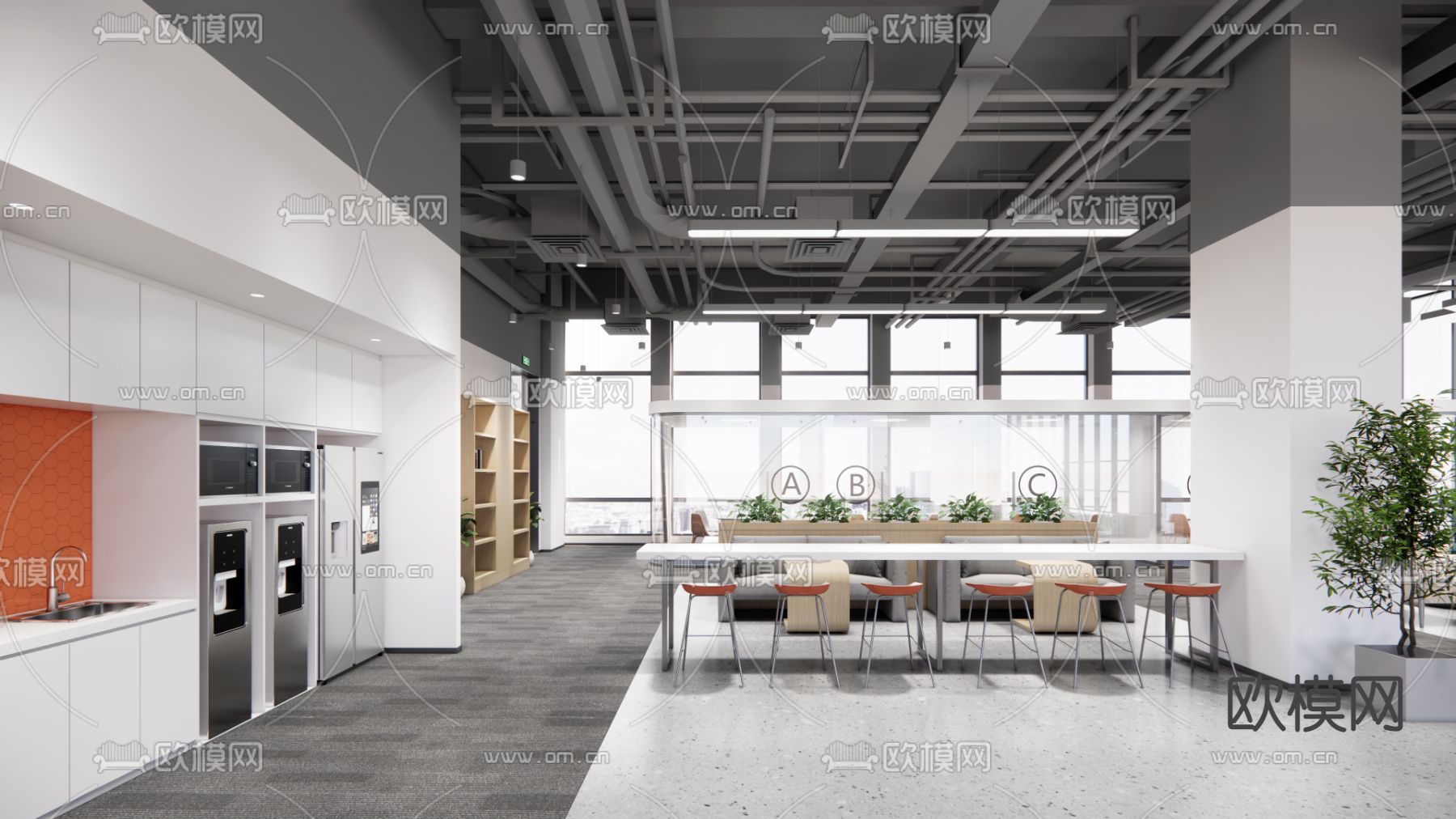 现代办公休息区su模型下载（渲染图3）