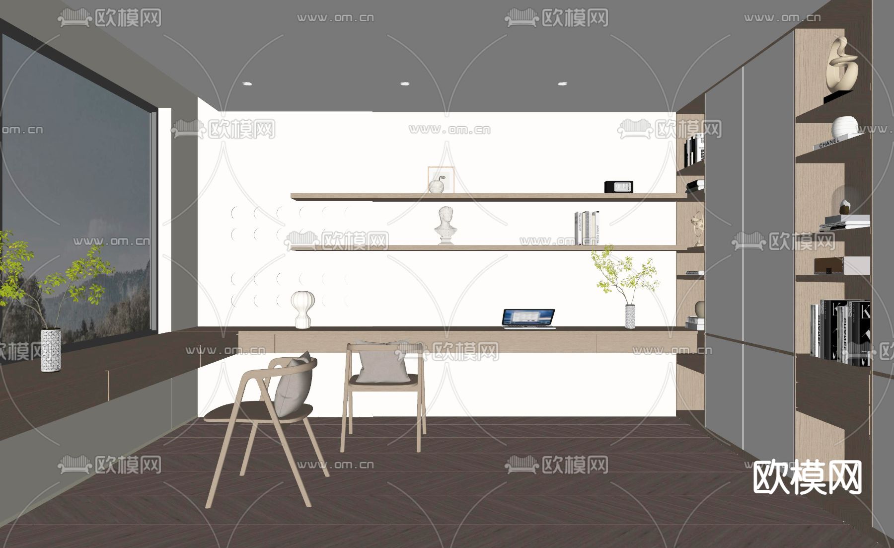 北欧书房su模型下载（渲染图2）
