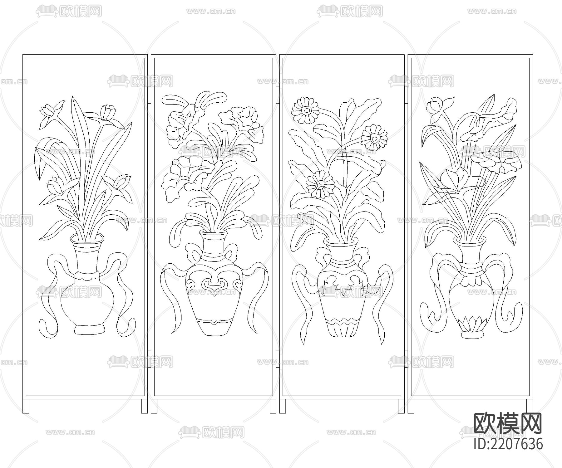 建筑CAD常用千种图块之中式屏风节点大样下载（渲染图5）