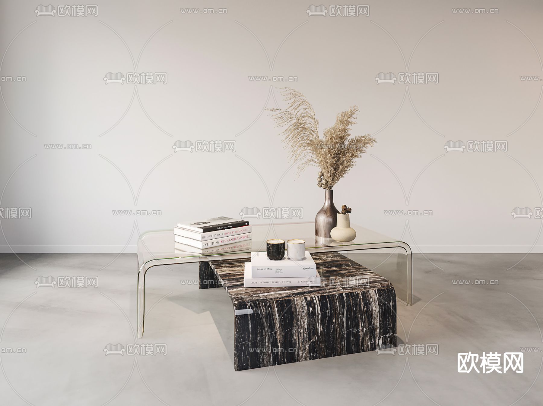 Minotti 现代大理石茶几su模型下载（渲染图1）
