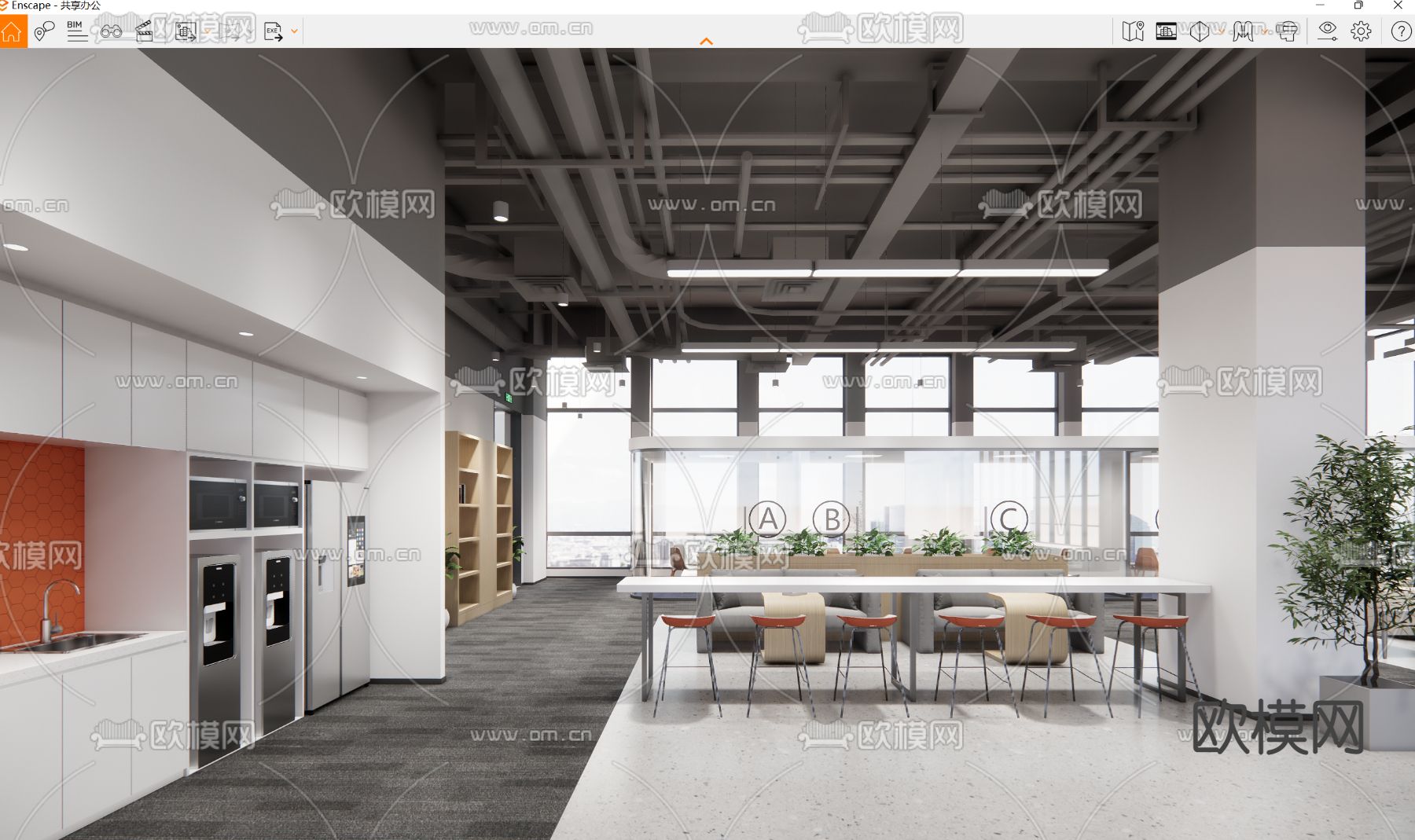 现代办公休息区su模型下载（渲染图5）