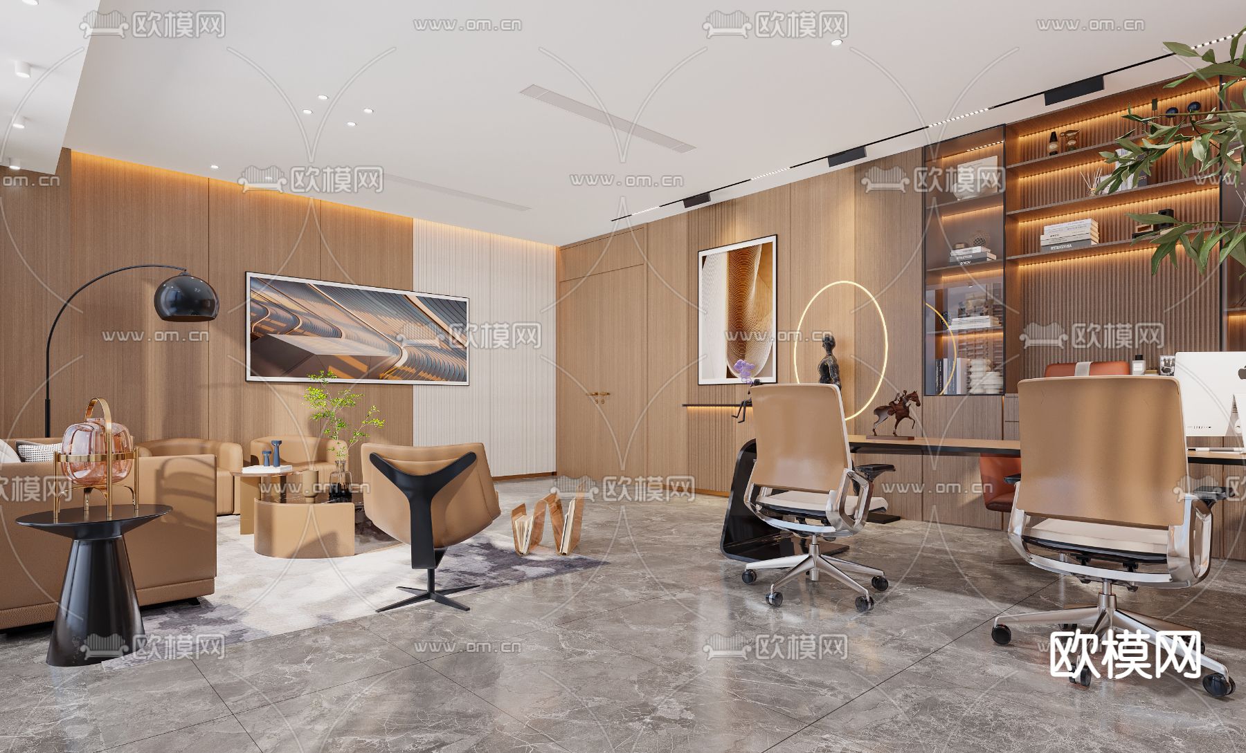 现代总经理办公室3d模型下载（渲染图2）