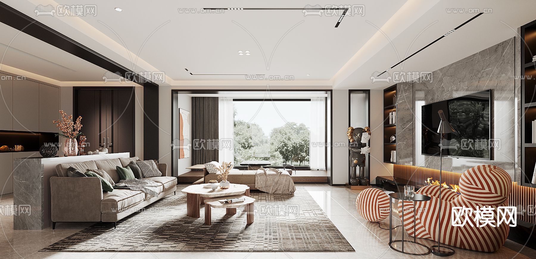 现代客厅3d模型下载