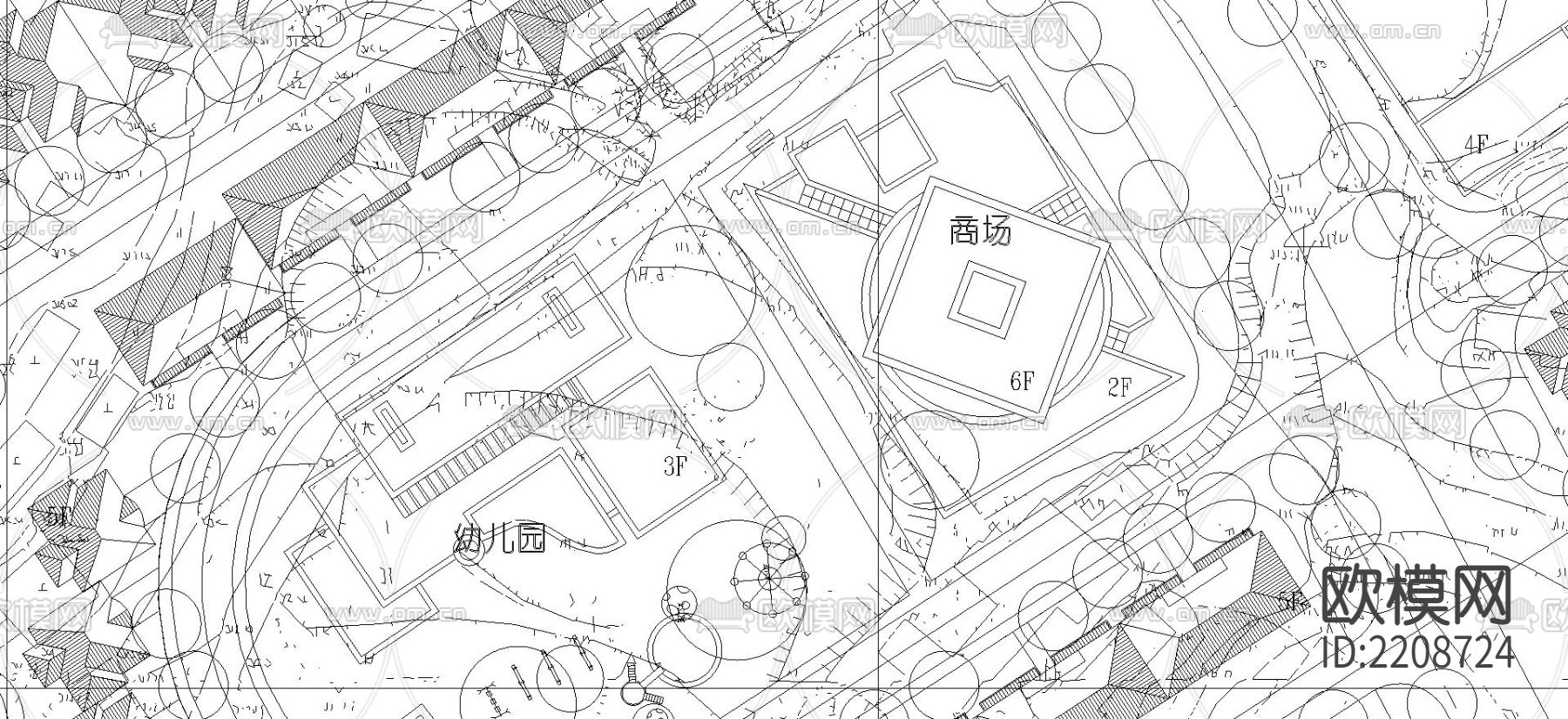 百合林片区CAD总平面规划图下载（渲染图3）