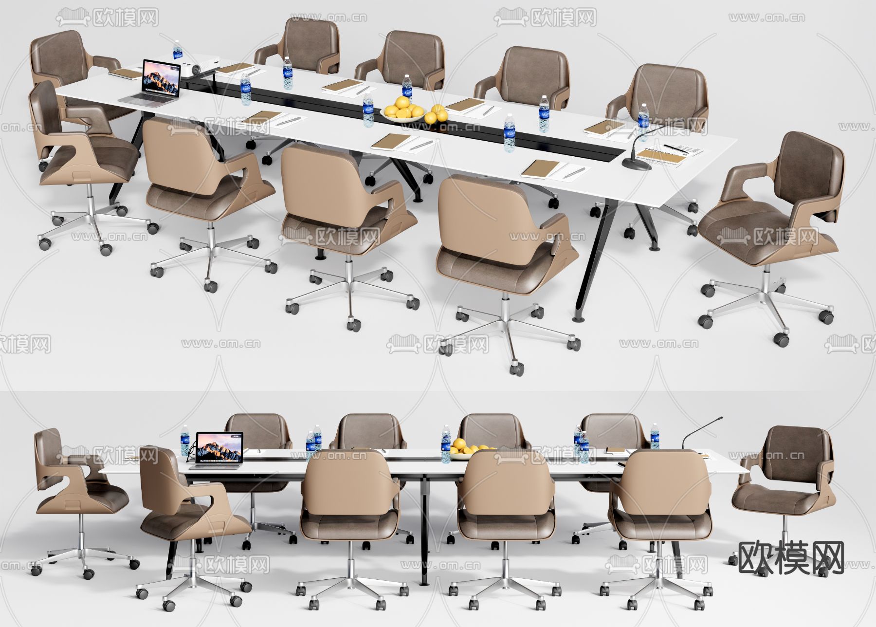 现代白色烤漆会议桌su模型下载（渲染图1）