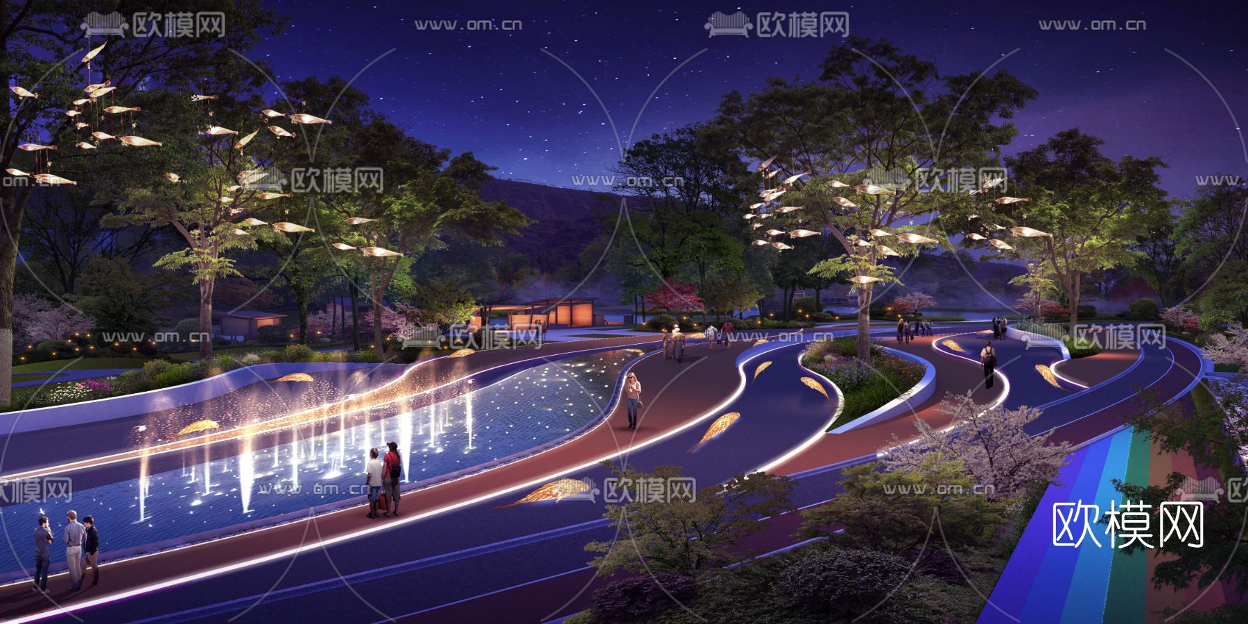 现代公园景观夜景PSD下载_ID12040245_3dmax免费模型-欧模网