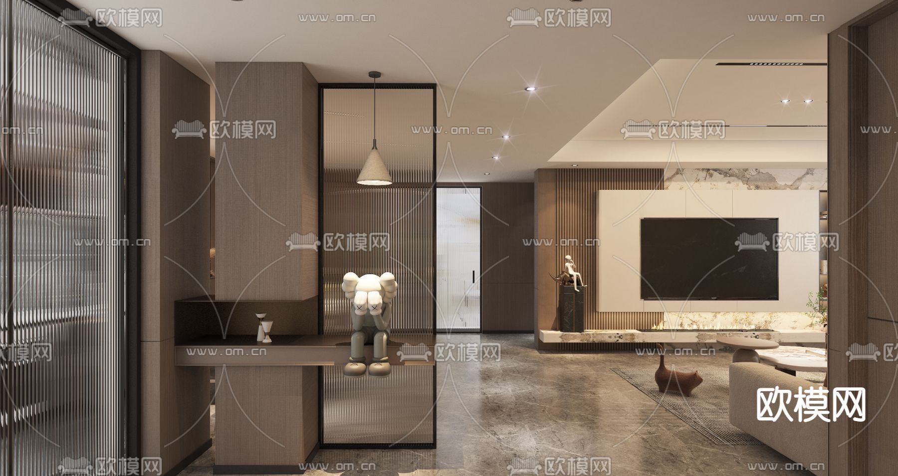 现代客餐厅玄关过道3d模型下载（渲染图2）