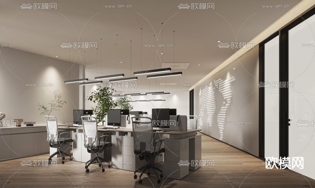 现代敞开式办公区3d模型下载_ID12040433_3dmax免费模型-欧模网