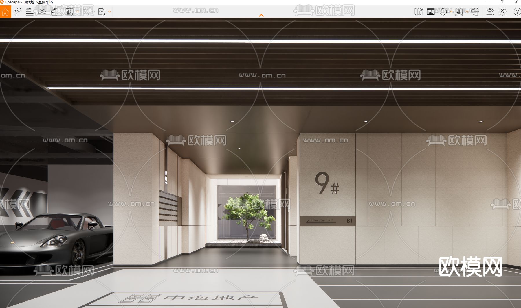 现代地下室停车场su模型下载（渲染图3）