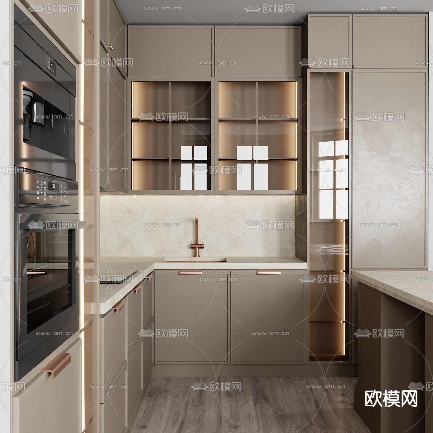 现代轻奢橱柜3d模型下载（渲染图1）