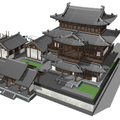  中式古建阁楼su模型 