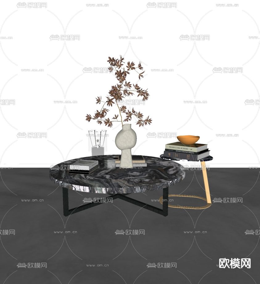 Minotti 现代大理石子母茶几su模型下载（渲染图3）
