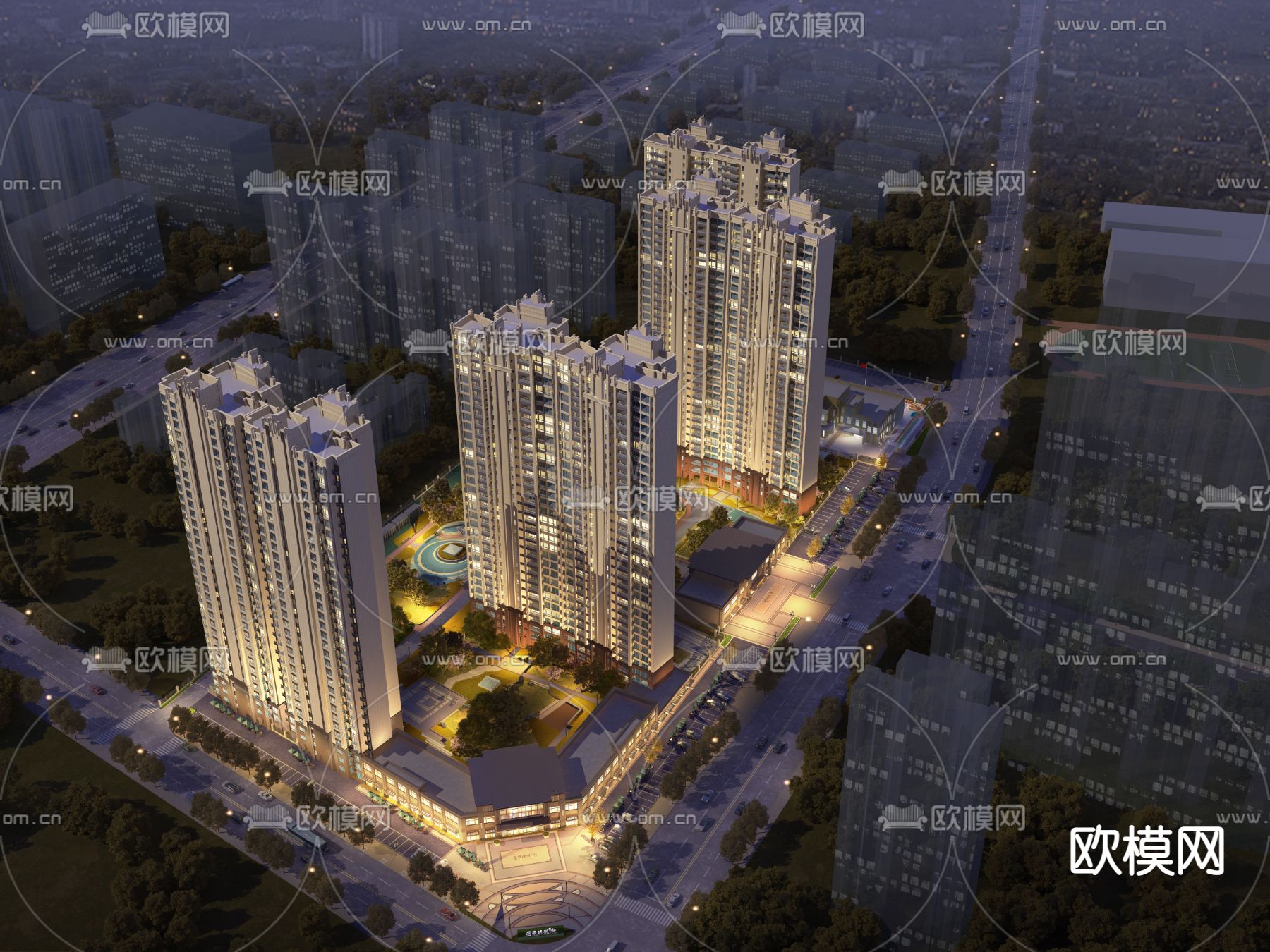 欧式住宅建筑鸟瞰3d模型下载