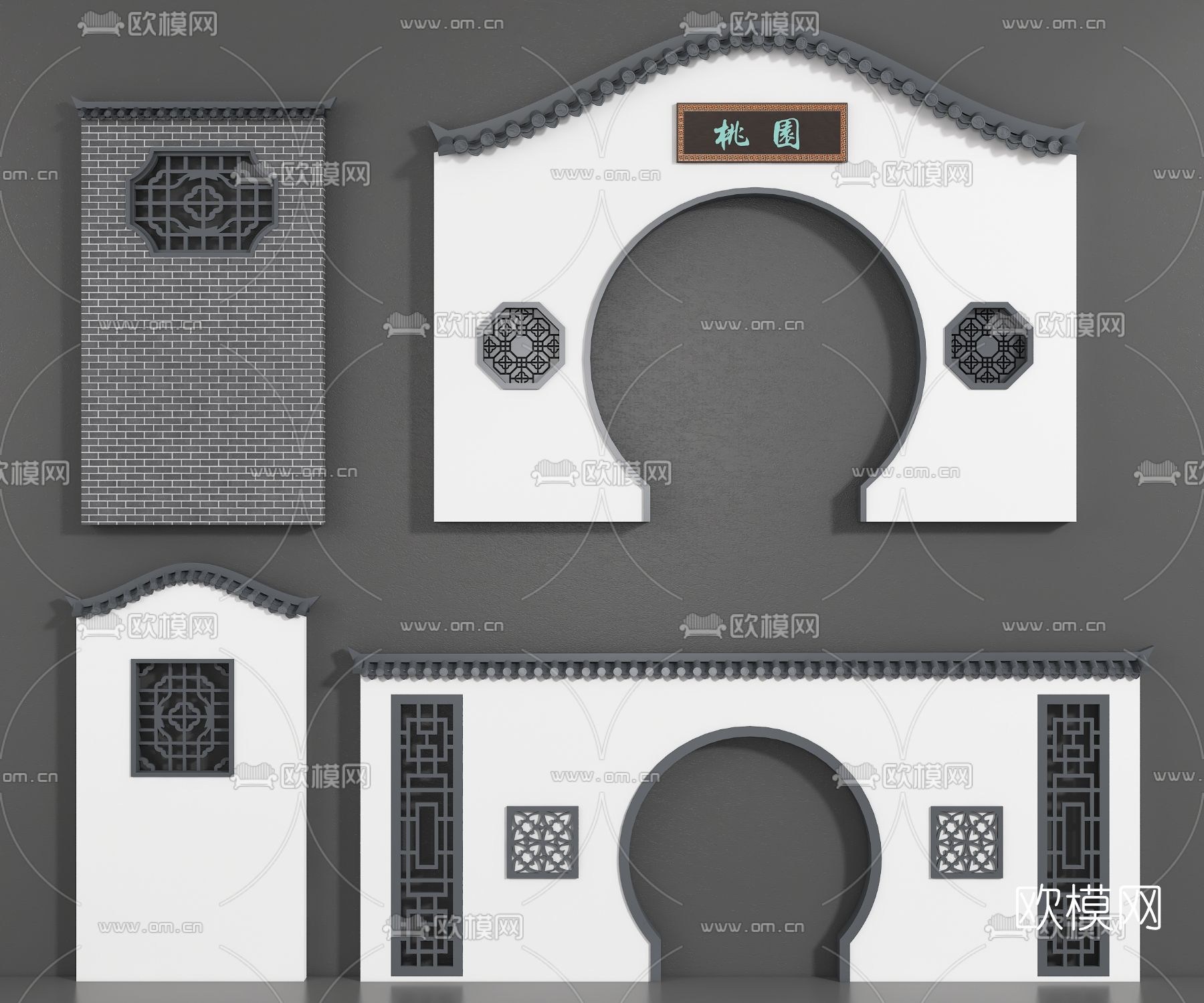 中式徽派建筑马头墙3d模型下载