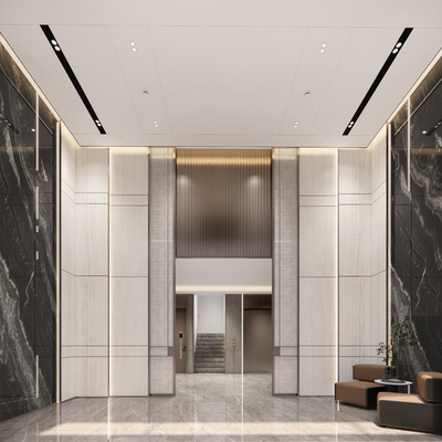  现代小区电梯间su模型 