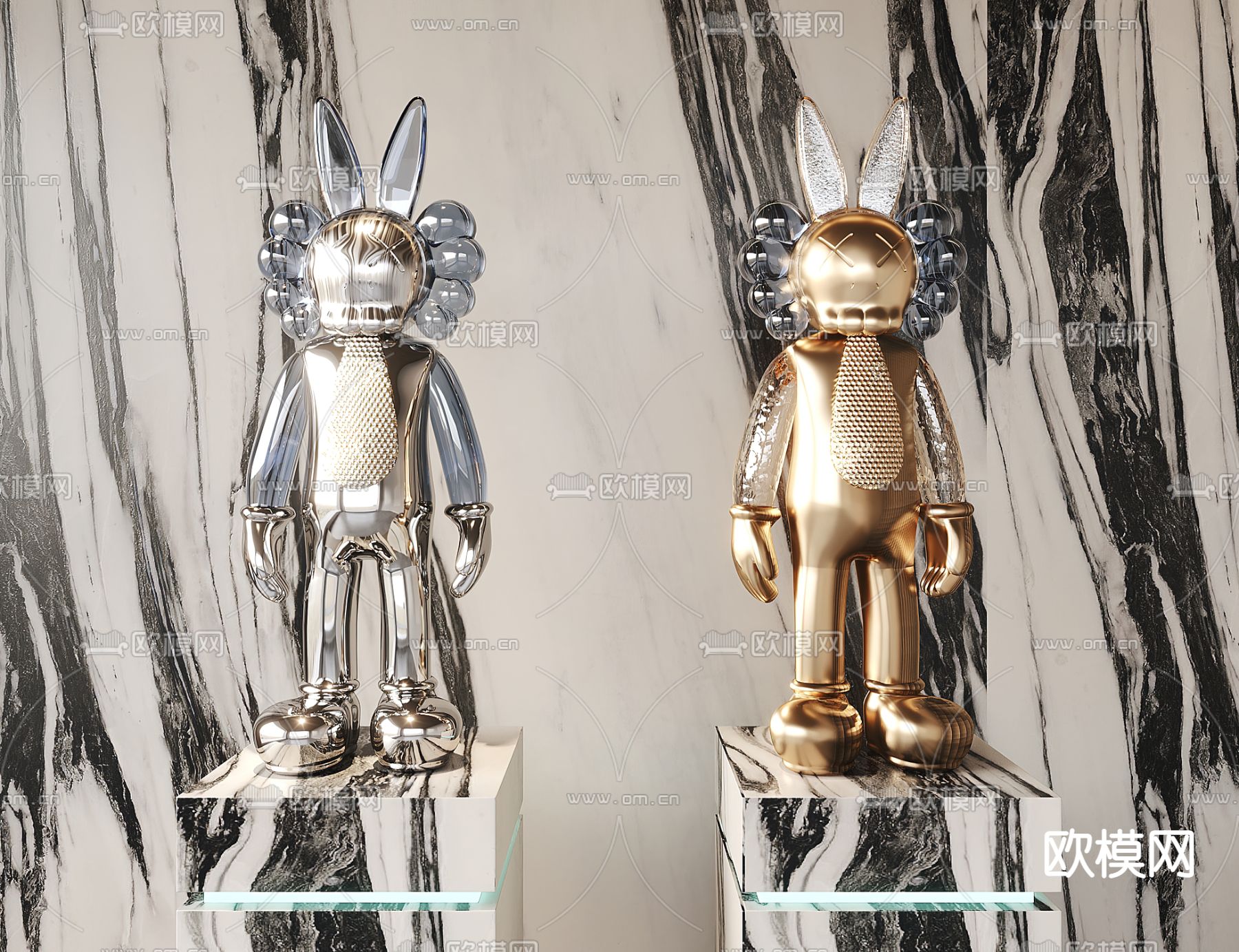 现代金属潮玩雕塑su模型下载（渲染图1）