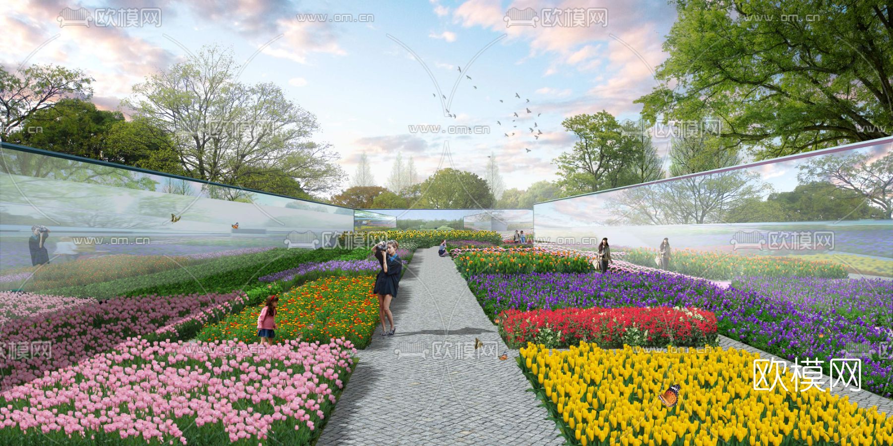 现代花海公园景观PSD下载