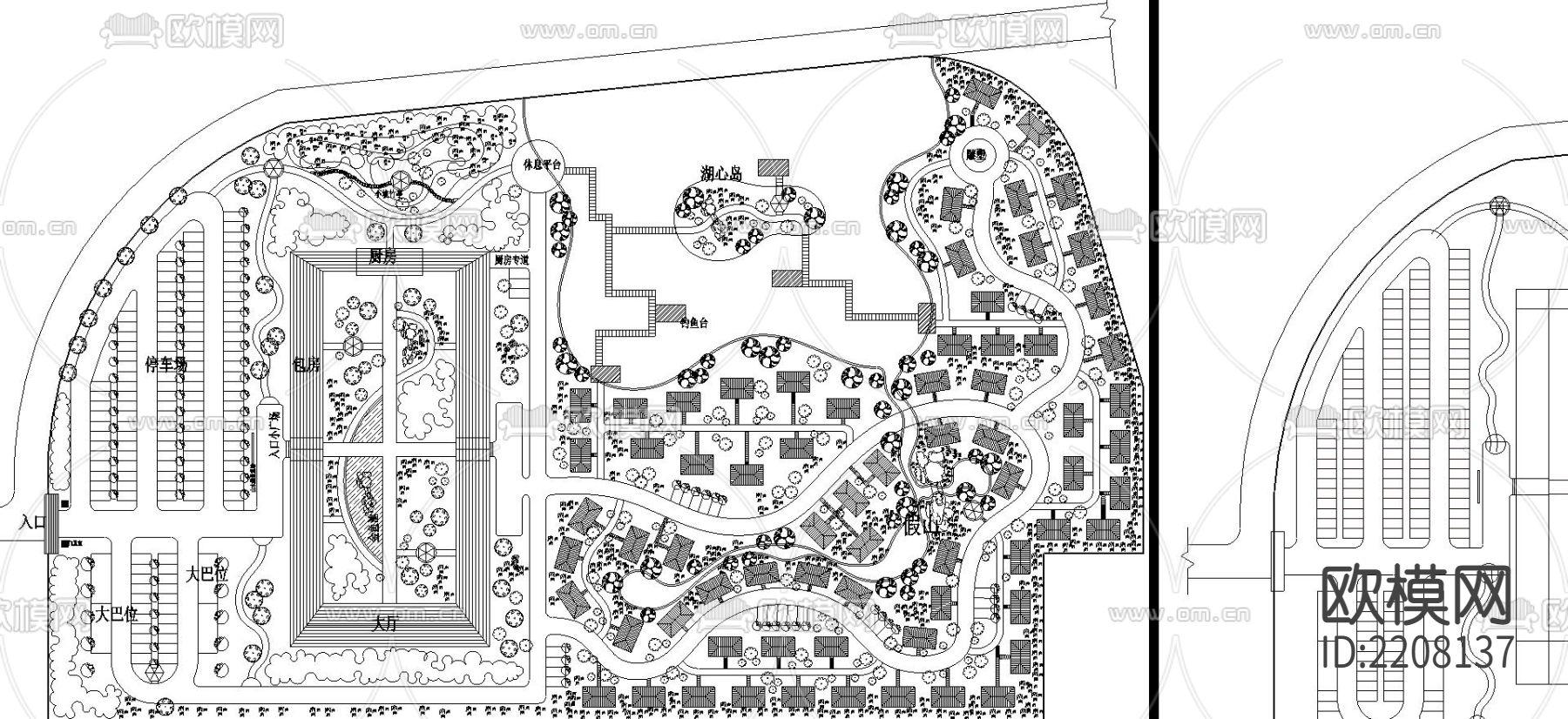 别墅度假区景观平面规划cad图库下载（渲染图3）
