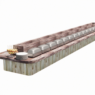  现代自助餐台取餐台su模型 