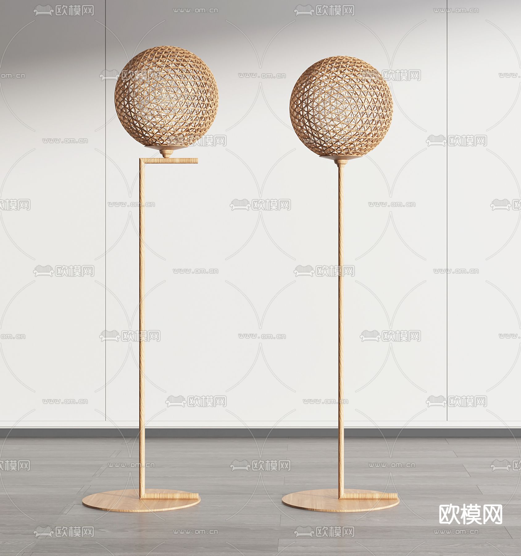 侘寂风编织球形灯罩落地灯3d模型下载_ID12041834_3dmax免费模型-欧模网