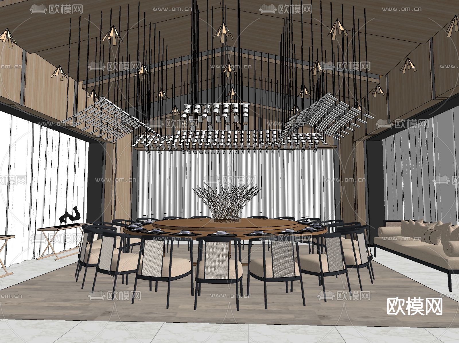 新中式中餐厅大包房su模型下载（渲染图3）
