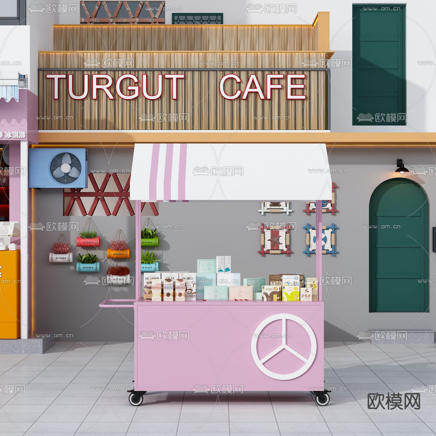 现代甜品零食摆摊车3d模型下载（渲染图1）