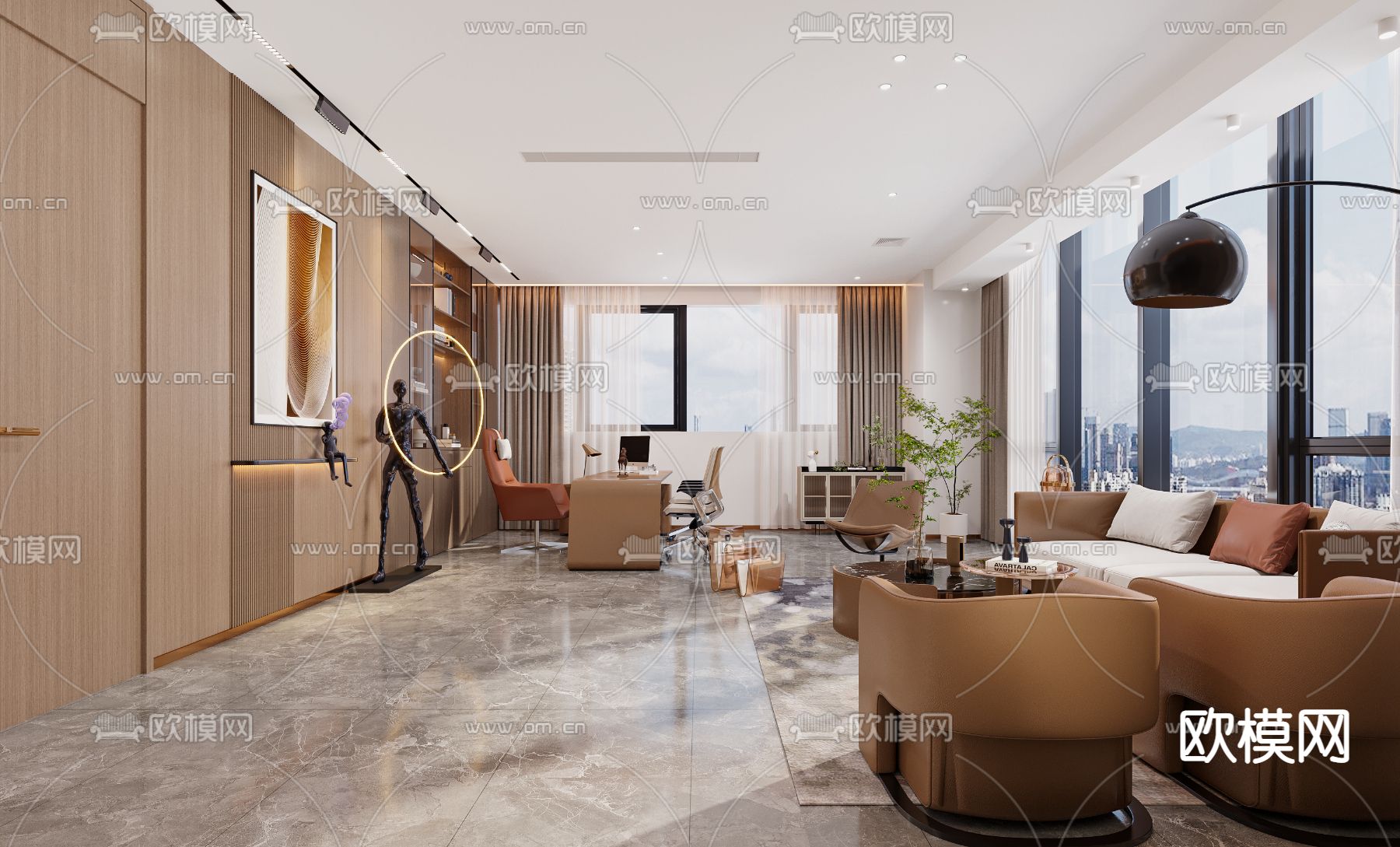 现代总经理办公室3d模型下载（渲染图1）