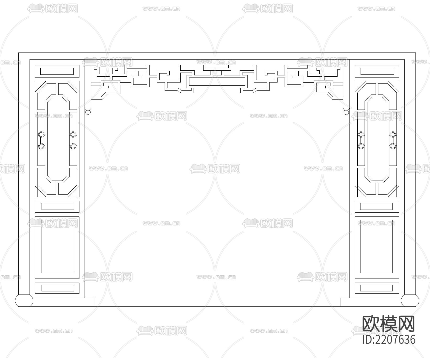 建筑CAD常用千种图块之中式屏风节点大样下载（渲染图3）