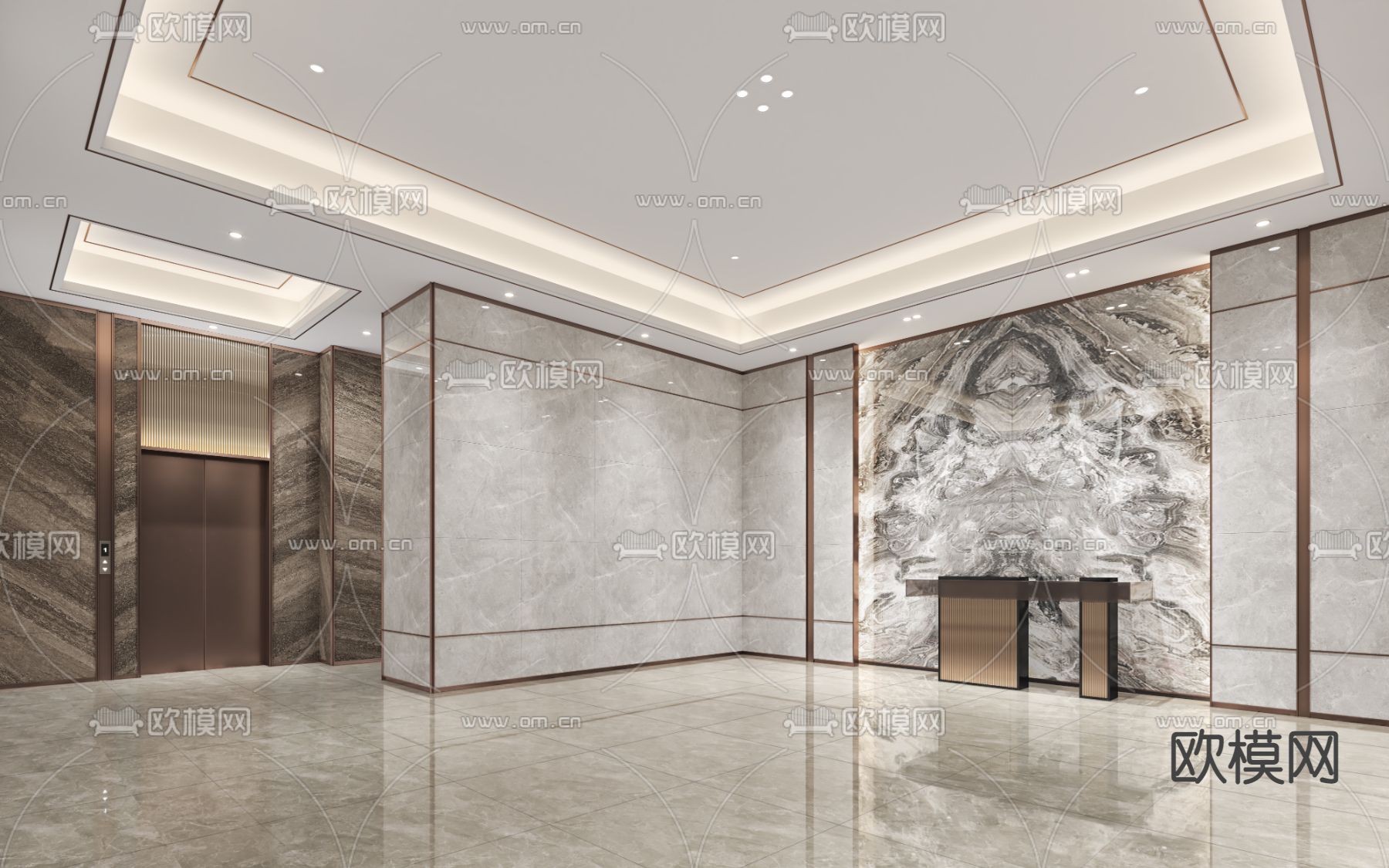 现代地下停车库入户电梯厅3d模型下载（渲染图1）
