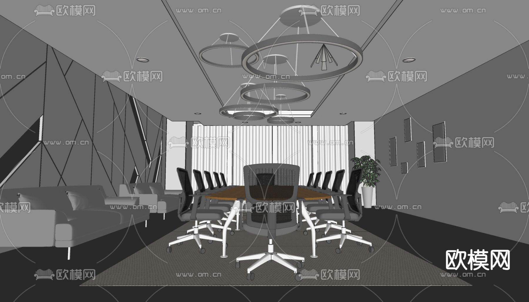 现代会议室su模型下载（渲染图2）