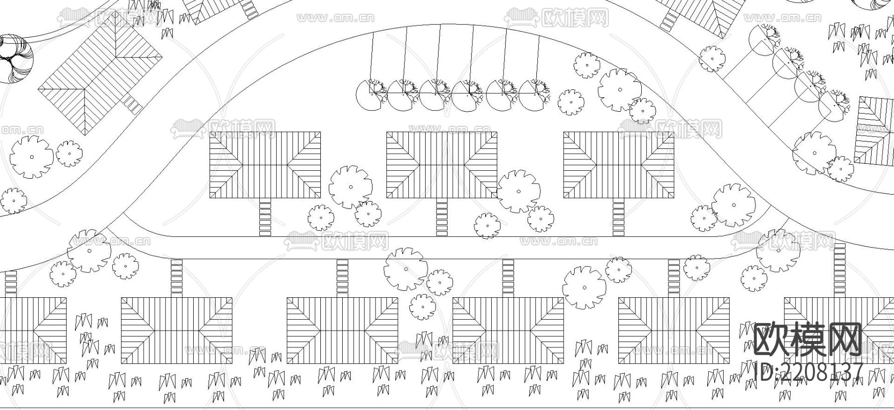 别墅度假区景观平面规划cad图库下载（渲染图1）