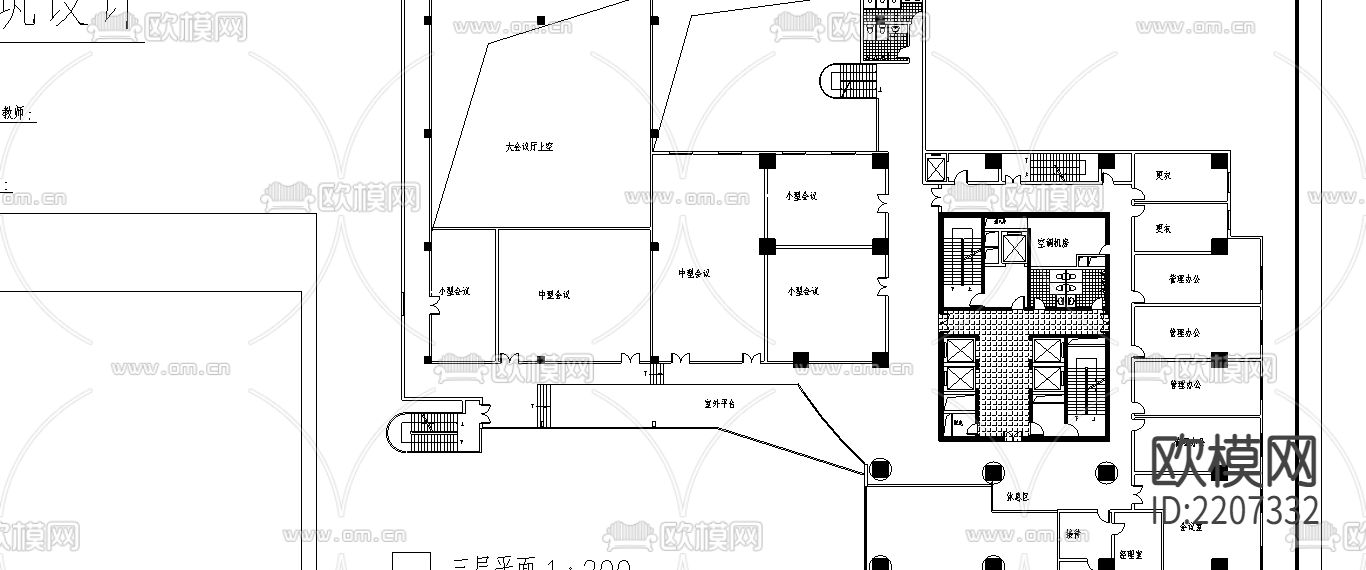 高层高层综合楼建筑CAD施工图下载（渲染图4）