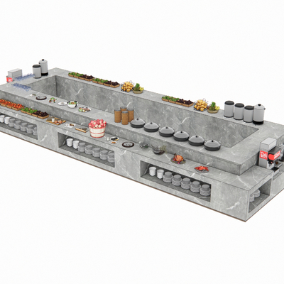  现代自助餐台调料台取餐台su模型 