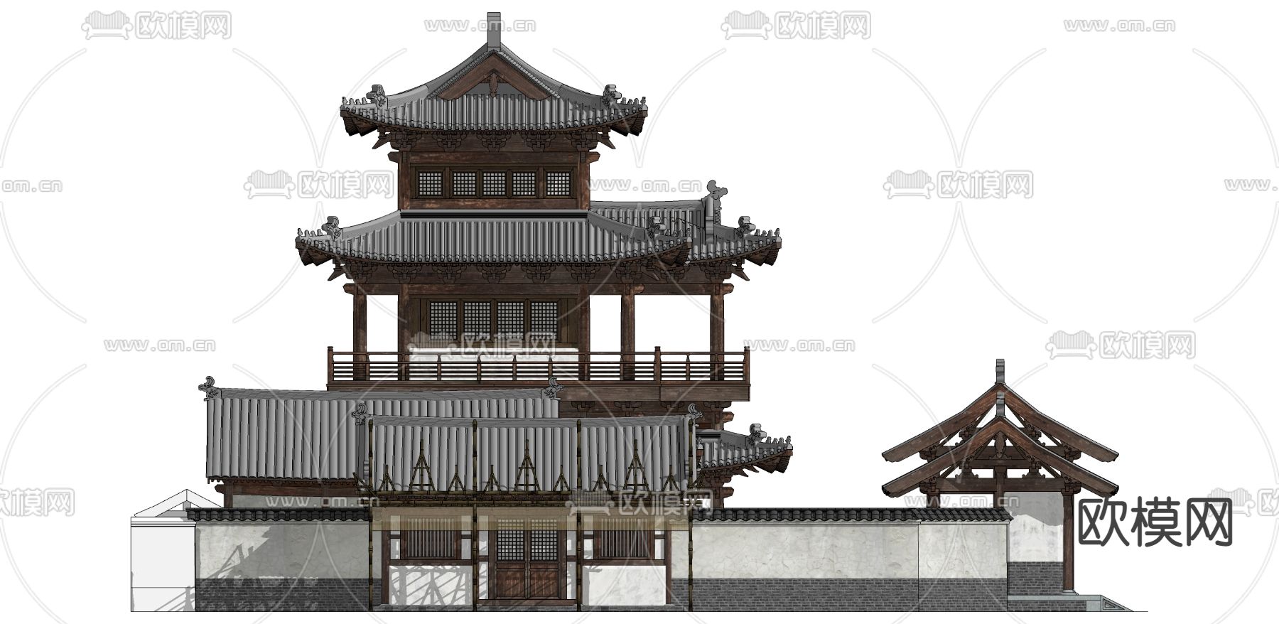 中式古建阁楼su模型下载（渲染图4）