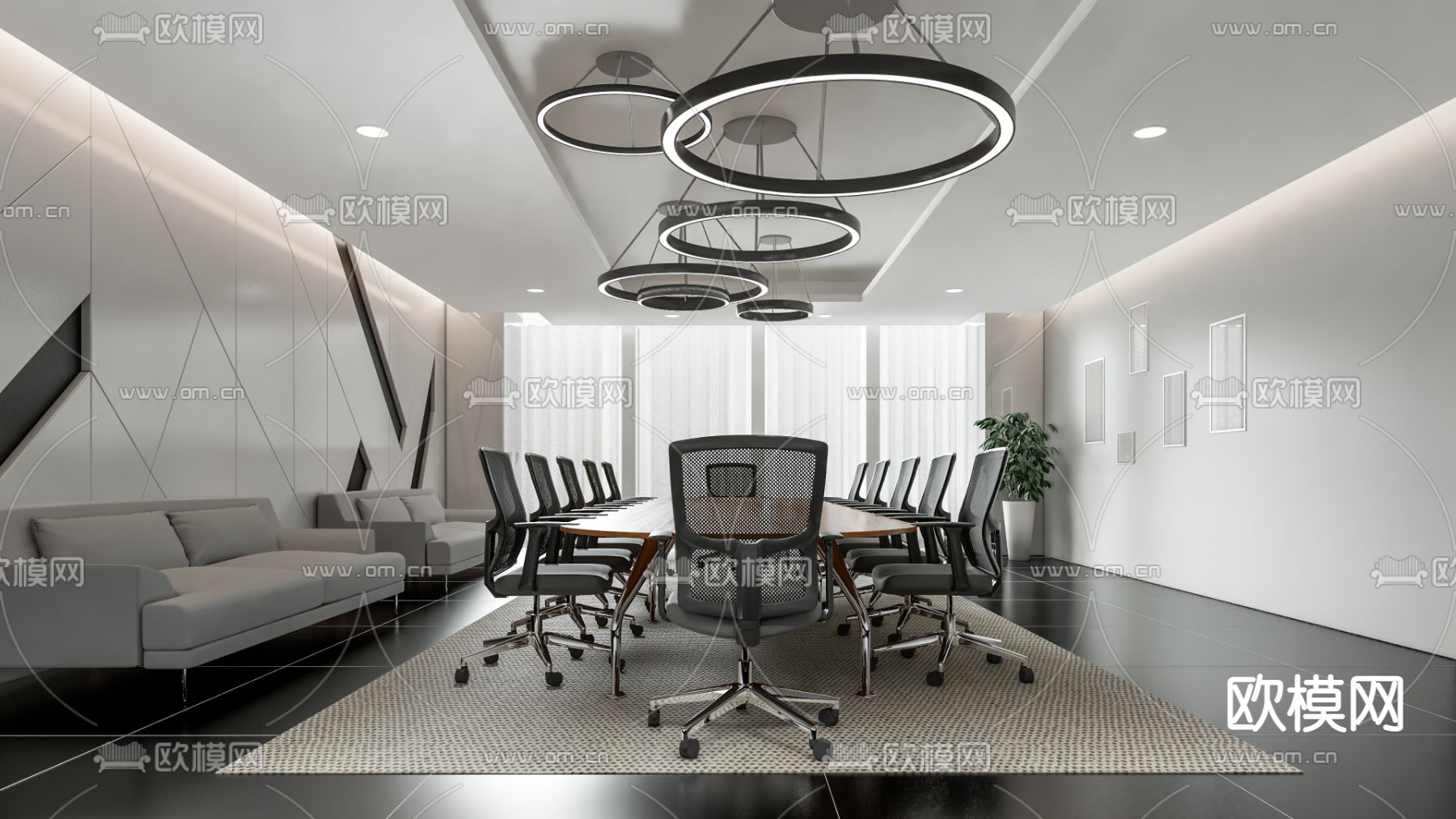 现代会议室su模型下载（渲染图1）