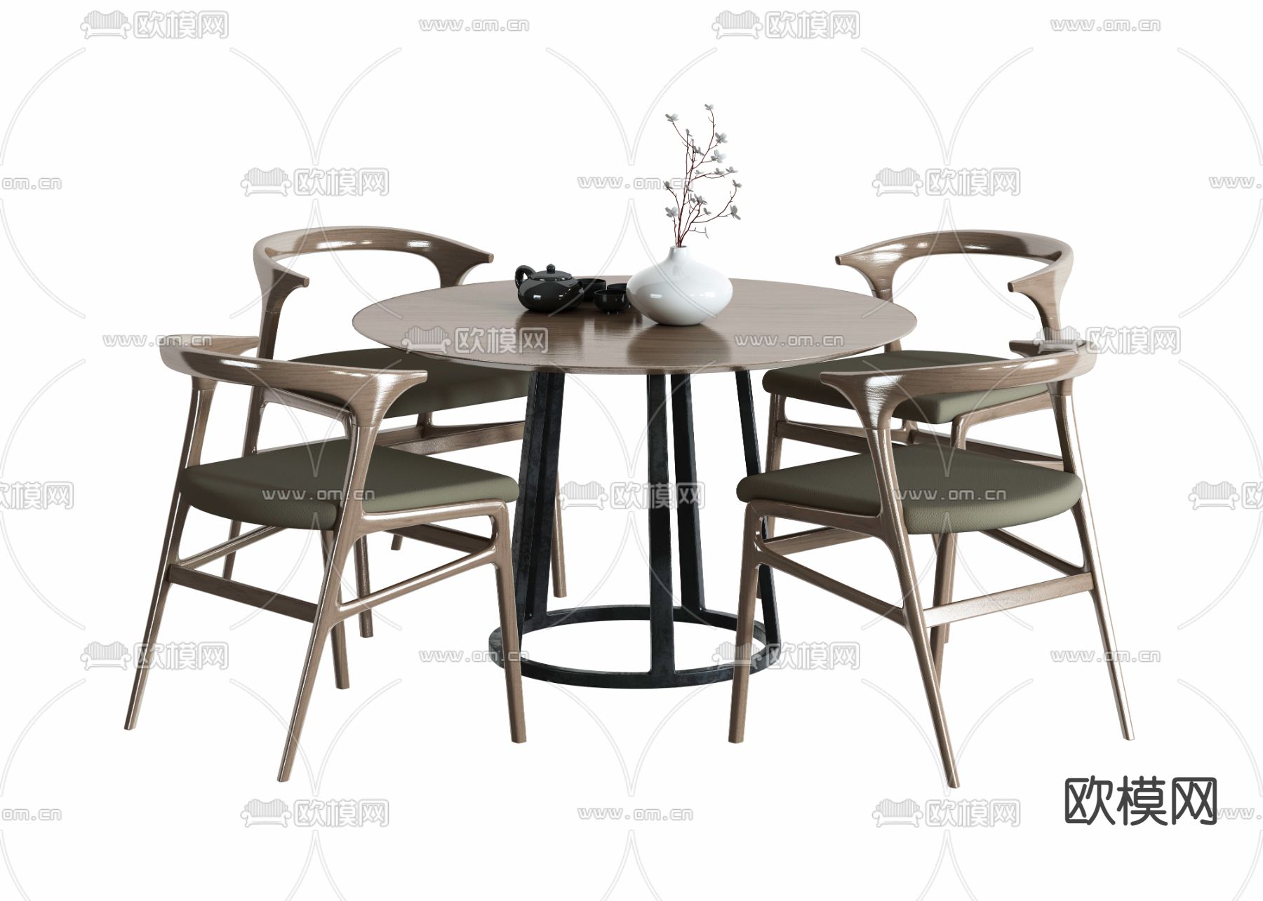 现代实木圆形休闲桌椅3d模型下载