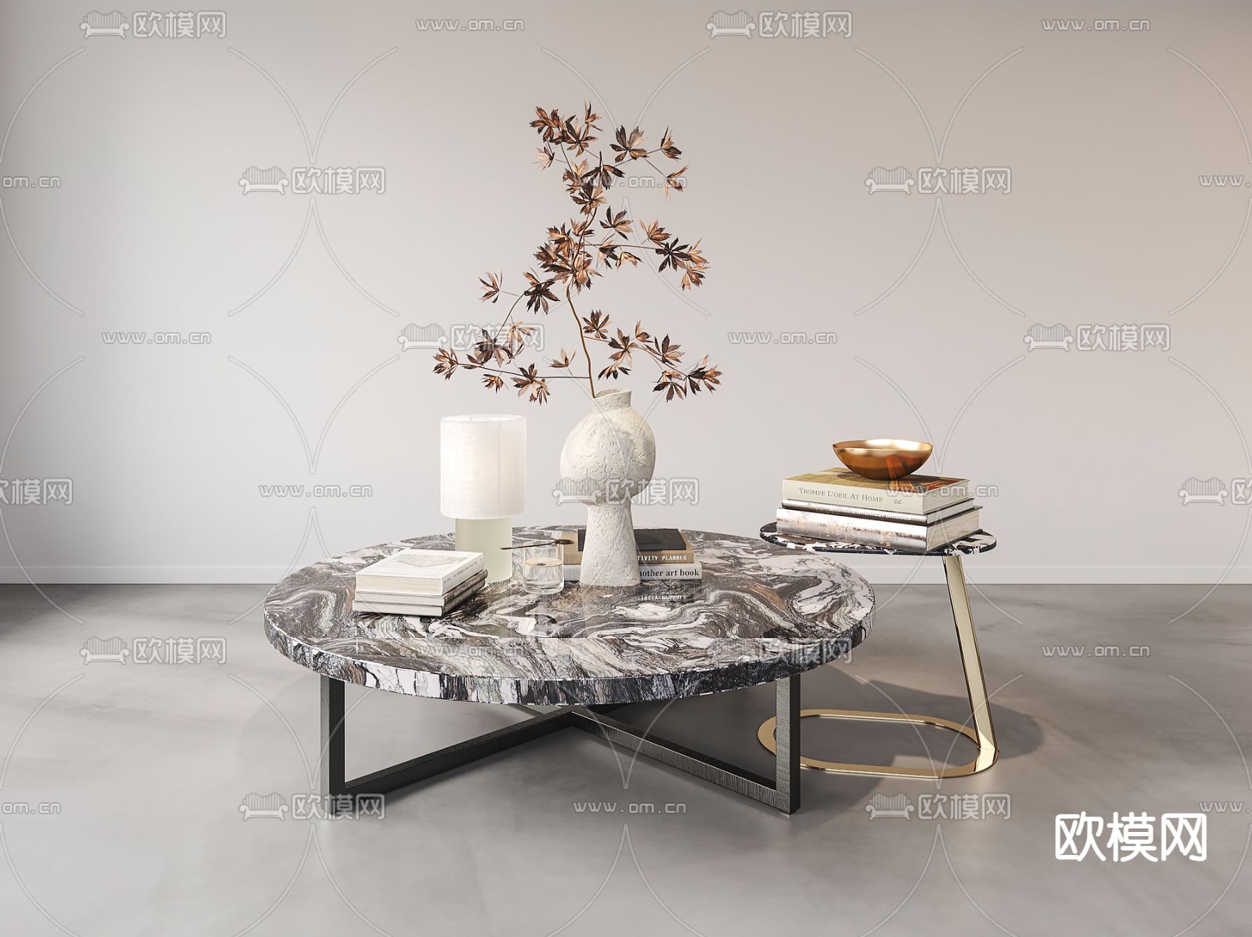 Minotti 现代大理石子母茶几su模型下载（渲染图1）