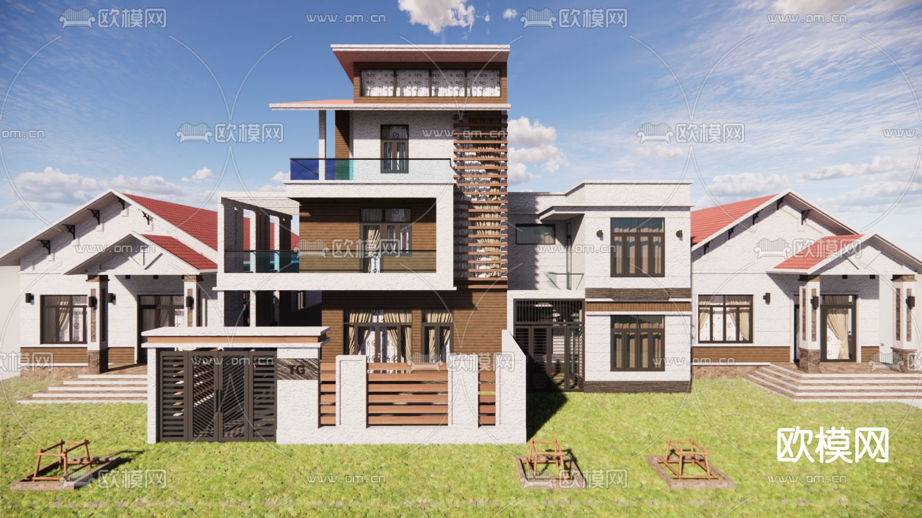现代别墅外观su模型下载（渲染图1）