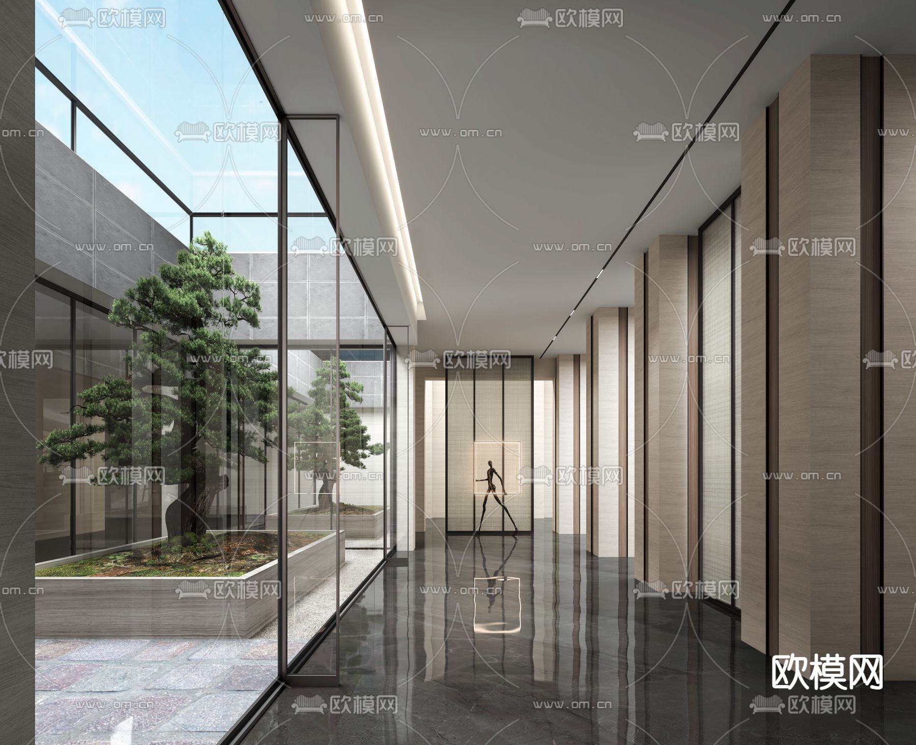 现代售楼处走廊天井su模型下载_ID12039054_sketchup模型下载-欧模网