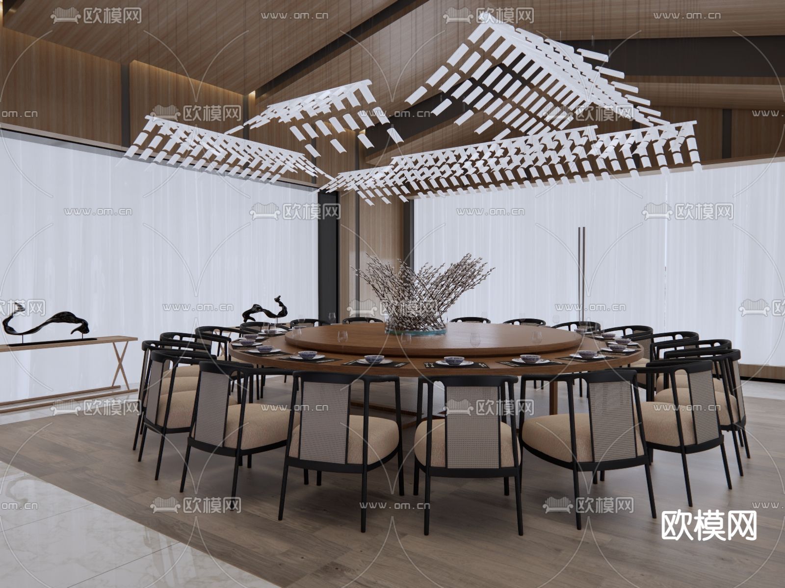 新中式中餐厅大包房su模型下载（渲染图2）