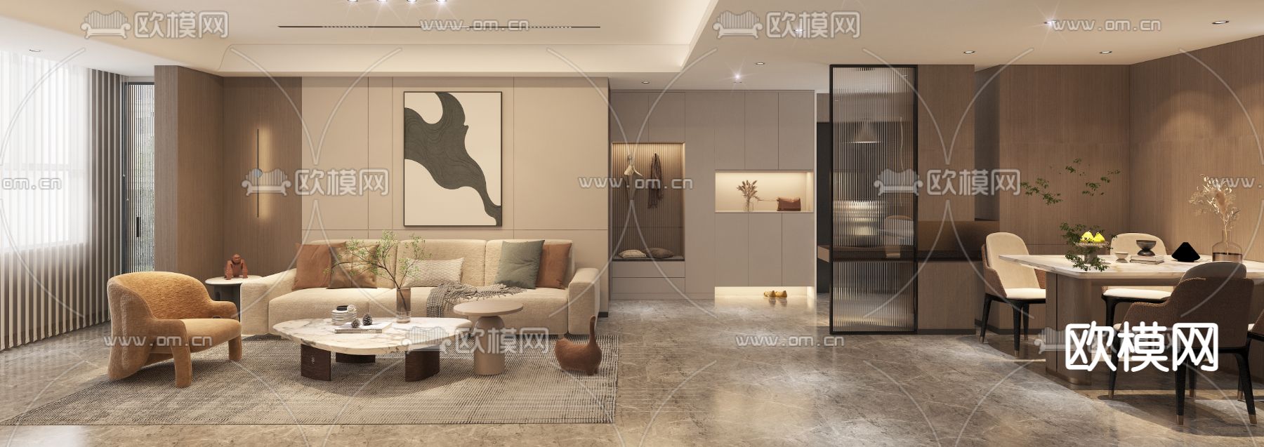 现代客餐厅玄关过道3d模型下载（渲染图3）