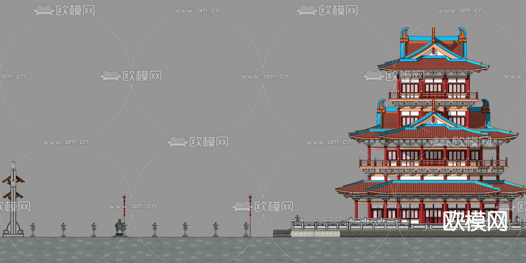 中式古建塔楼su模型下载（渲染图4）