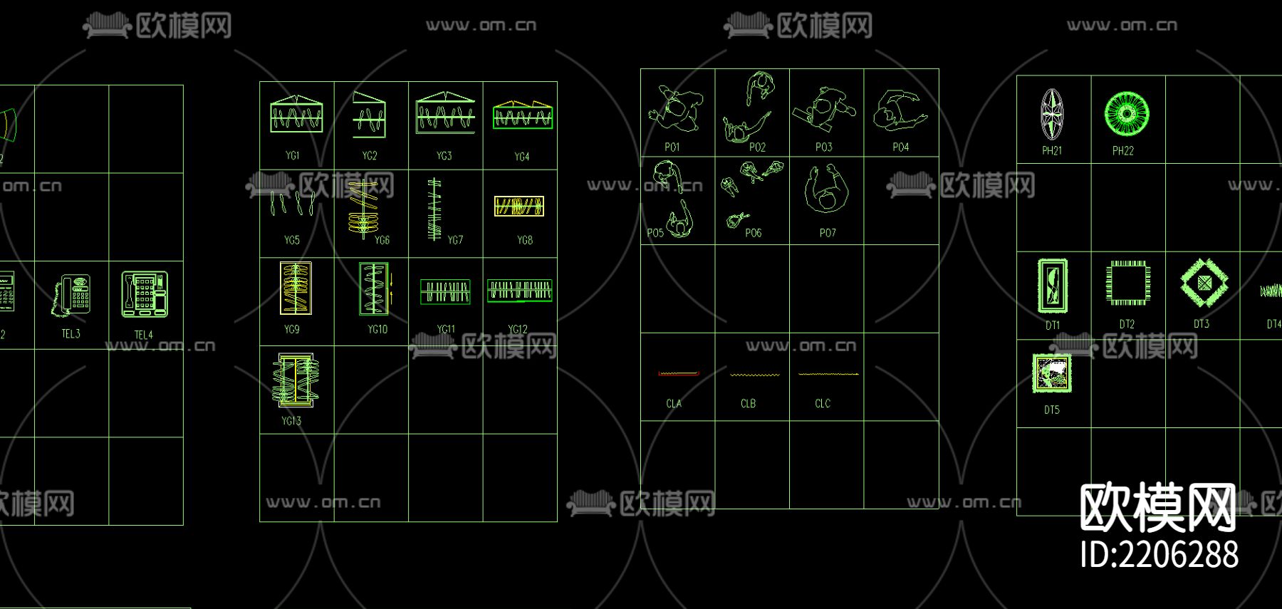 室内装饰图块CAD图库下载（渲染图2）