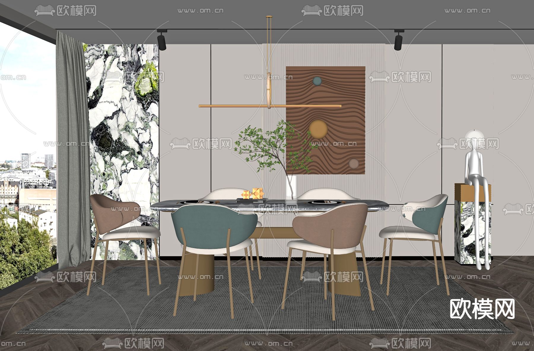 现代轻奢餐厅su模型