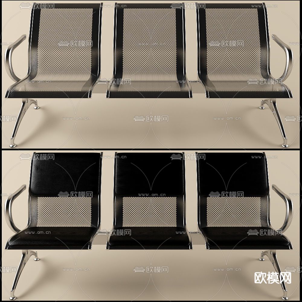 现代简约不锈钢皮革公用椅免费3d模型下载