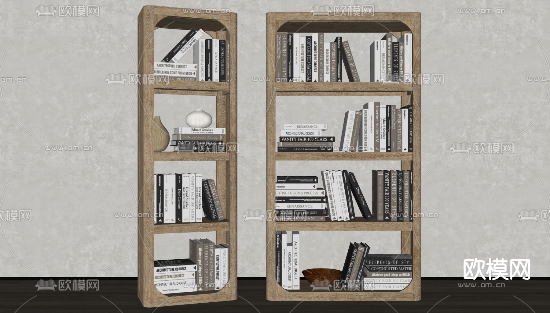 侘寂风木质书架su模型