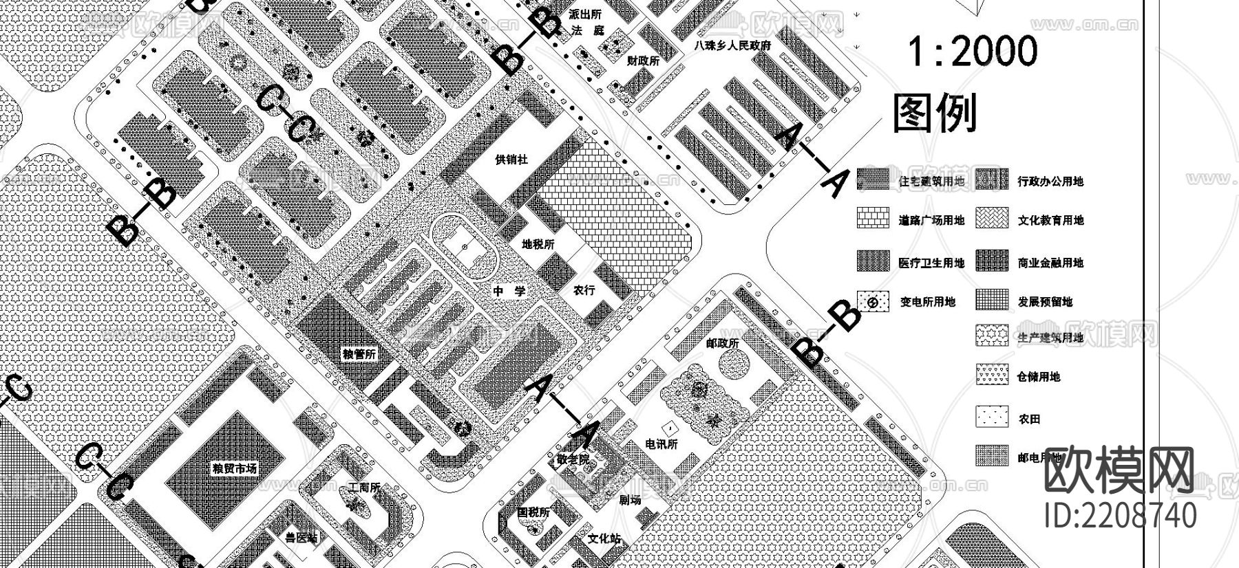 环县八珠乡CAD规划图下载（渲染图1）